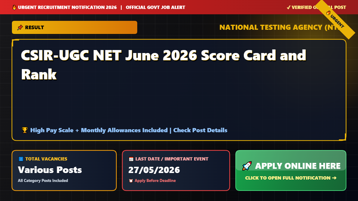 CSIR-UGC NET June 2026 Score Card and Rank