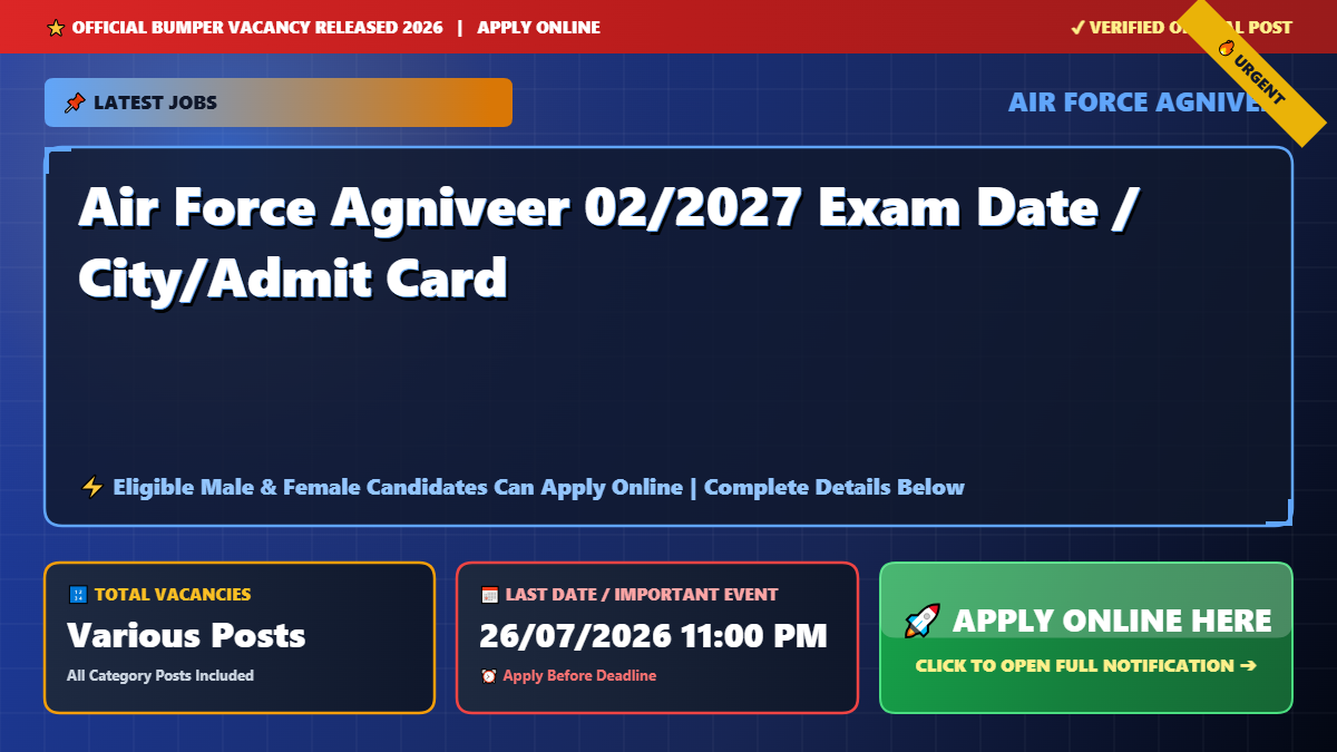 Air Force Agniveer 02/2027 Exam Date / City/Admit Card