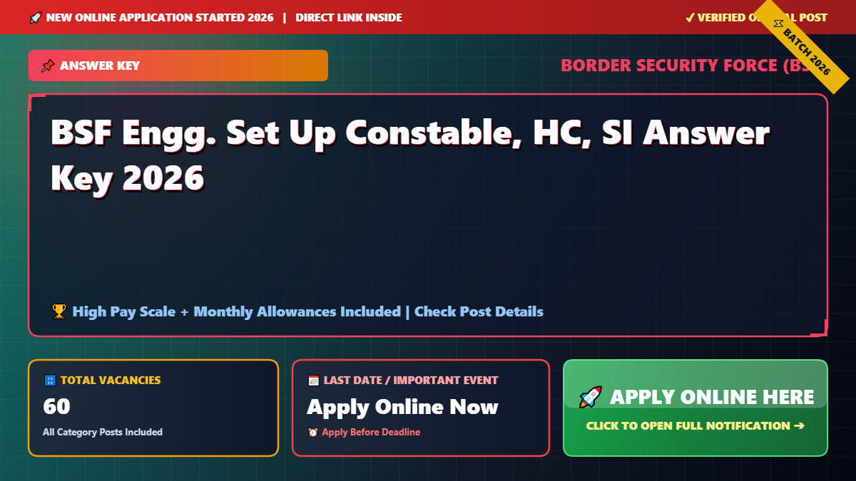 BSF Engg. Set Up Constable, HC, SI Answer Key 2026