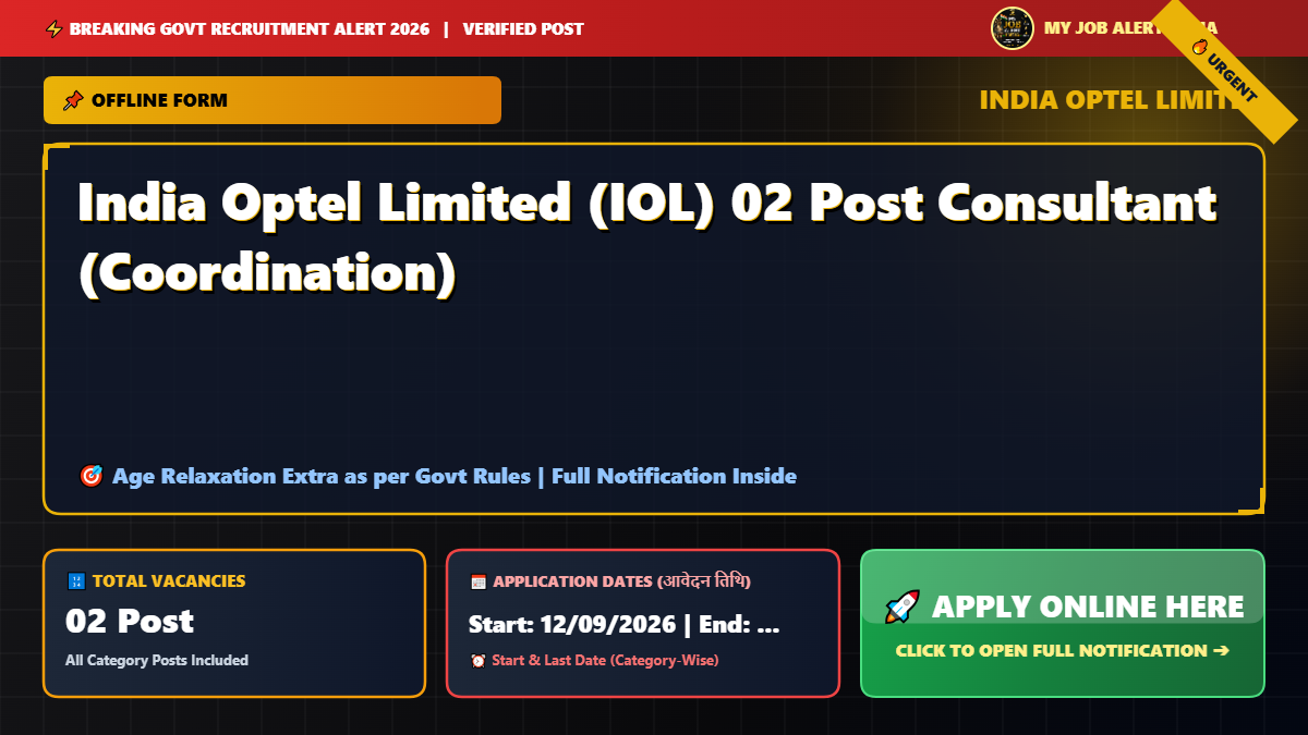 India Optel Limited (IOL) 02 Post Consultant (Coordination)