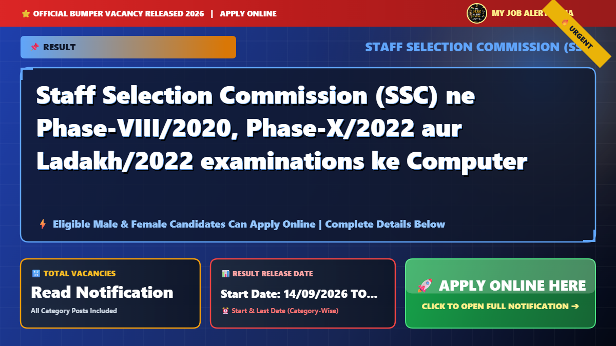 Staff Selection Commission (SSC) ne Phase-VIII/2020, Phase-X/2022 aur Ladakh/2022 examinations ke Computer Based Examination (CBT) ke marks aur individual scorecards release