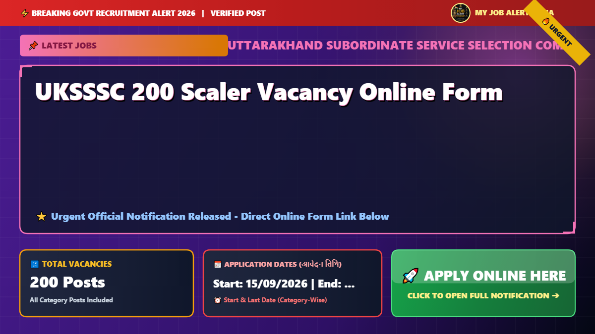 UKSSSC 200 Scaler Vacancy Online Form