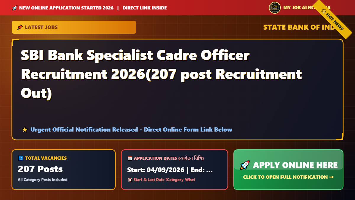 SBI Bank Specialist Cadre Officer Recruitment 2026(207 post Recruitment Out)