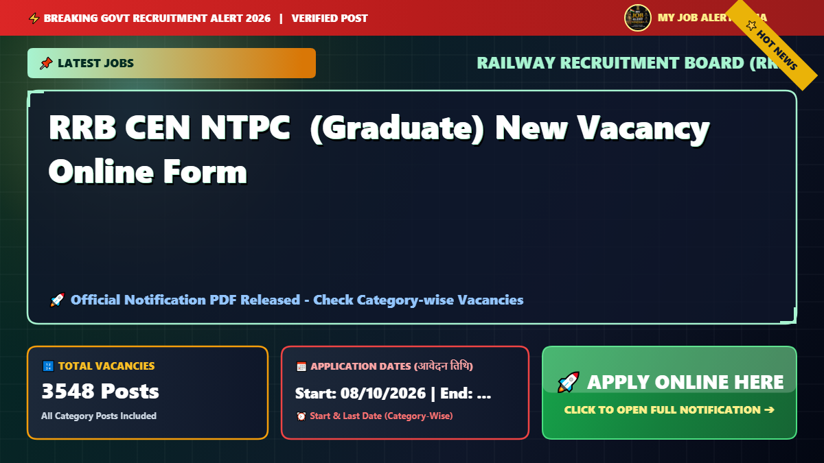 RRB CEN NTPC  (Graduate) New Vacancy Online Form