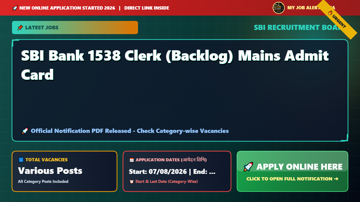 SBI Bank 1538 Clerk (Backlog) Mains Admit Card