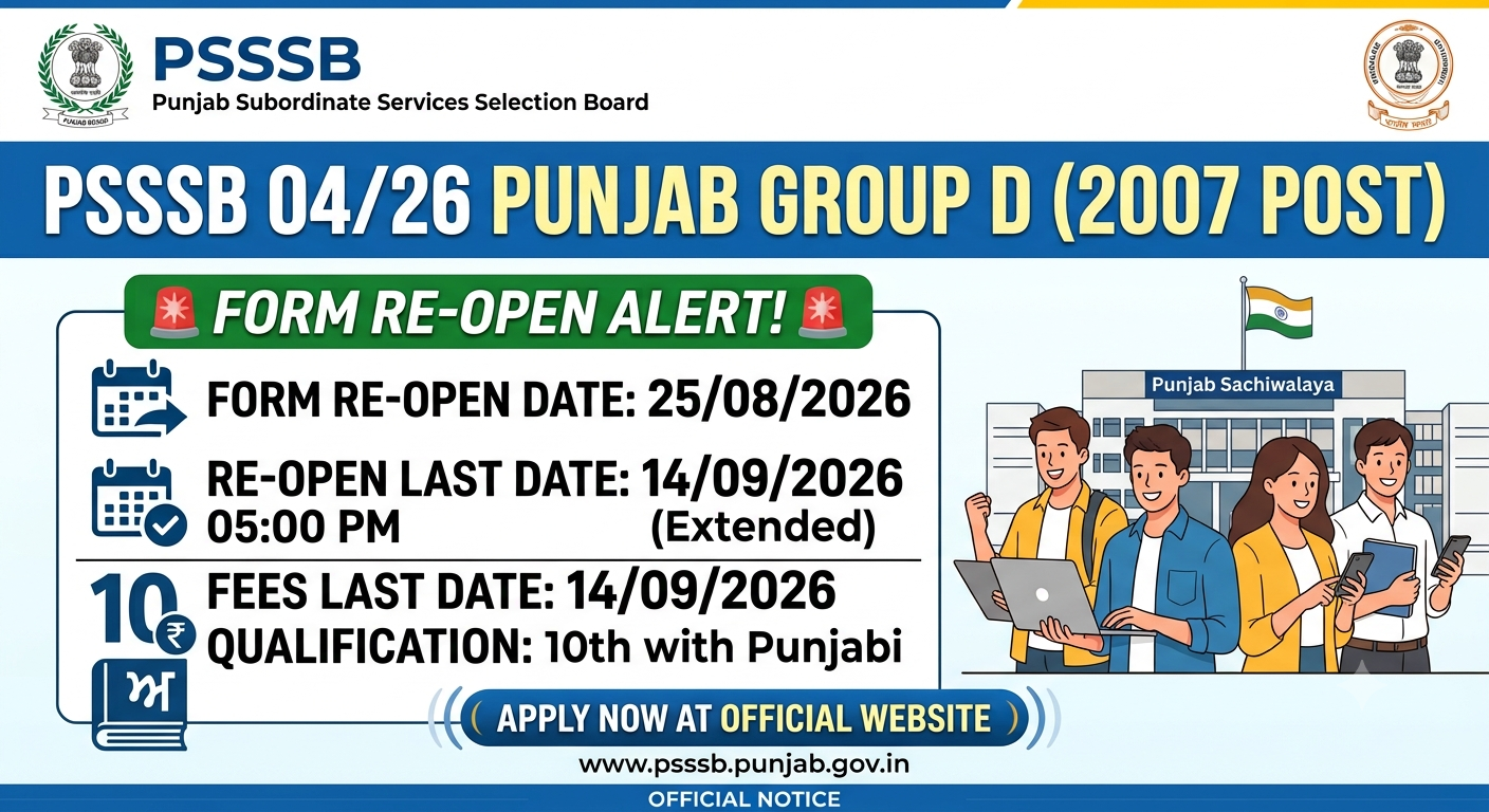 PSSSB 04/26 PUNJAB GROUP D (2007 Post) Form Re-Open ⚡ [Direct Link Active]