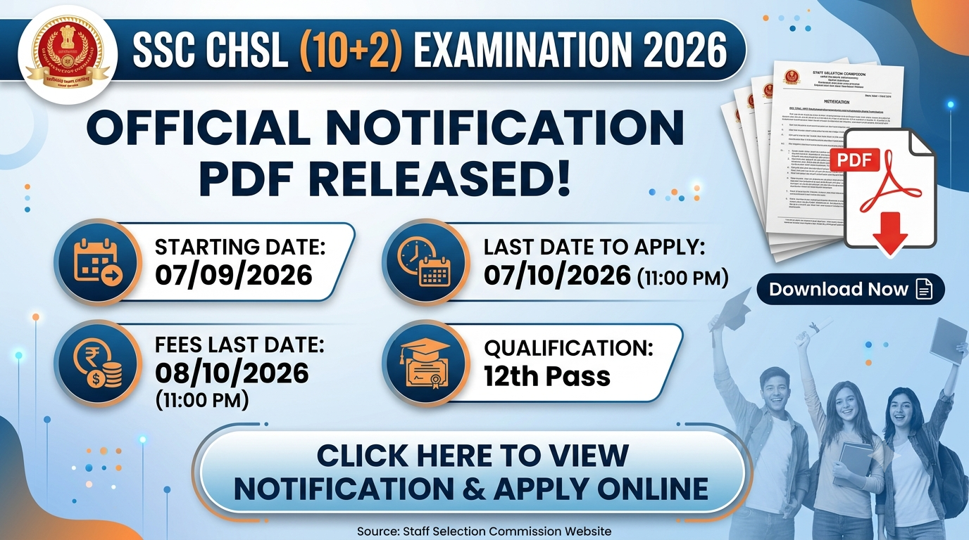 SSC CHSL (Combined Higher Secondary (10+2) Level Examination, 2026) 📄 [Official Notification PDF]