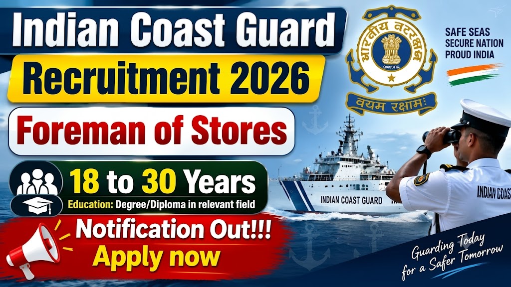 Indian Coast Guard Foreman of Stores Recruitment 2026 Notification Out - Apply Offline