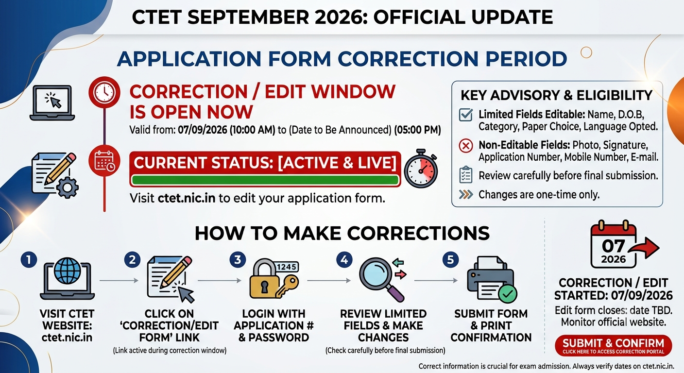 CTET September 2026 Online Form / Correction Form/Edit from