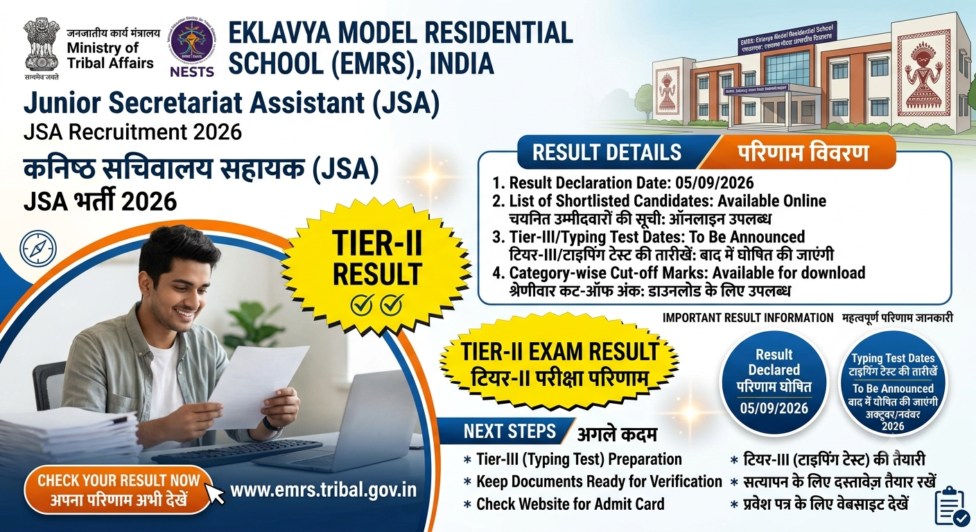 EMRS Jr. Secretariat Assistant Tier-II Result 📊 [Cut Off & Merit List Out]