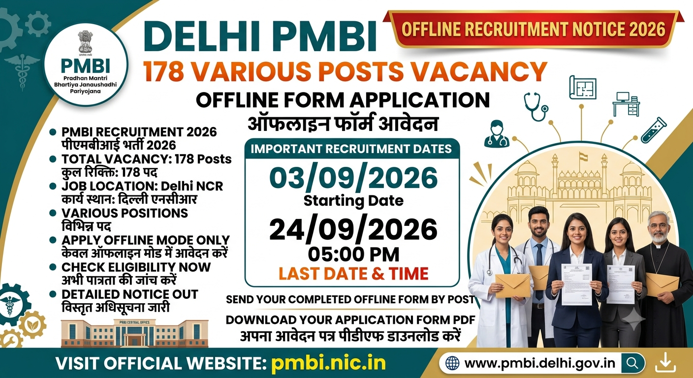 Delhi PMBI 178 Various Posts Offline Form 2026